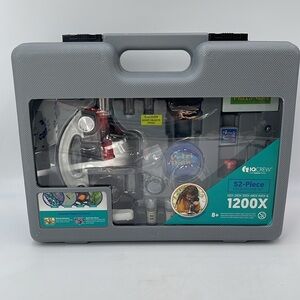 IQ Crew Microscope Kit 20X- 1200X.  52-Piece Kids Beginner STEM Kit, Metal EUC